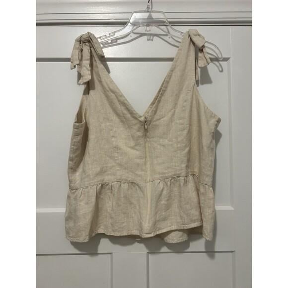 Express Beige Linen Blend Peplum crop tank top ruffle size XL Sleeveless Zip Up - Picture 4 of 5
